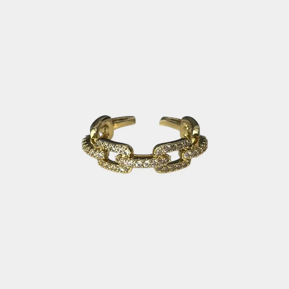 Gold Zircon Chain-Link Adjustable Ring